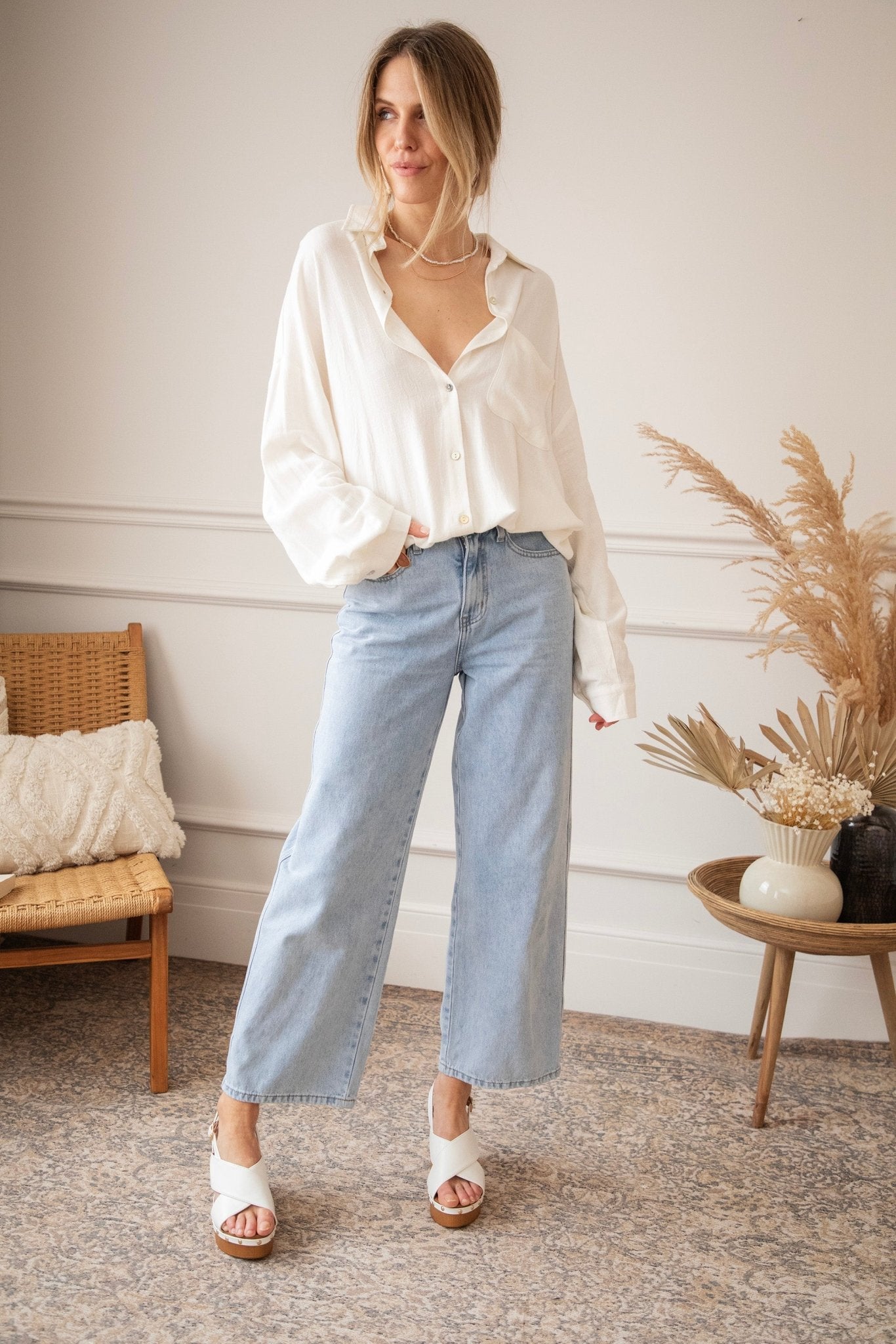 LØS LINBLUSE – BEIGE | OVERSIZE TRENDY SOMMERBLUSSE