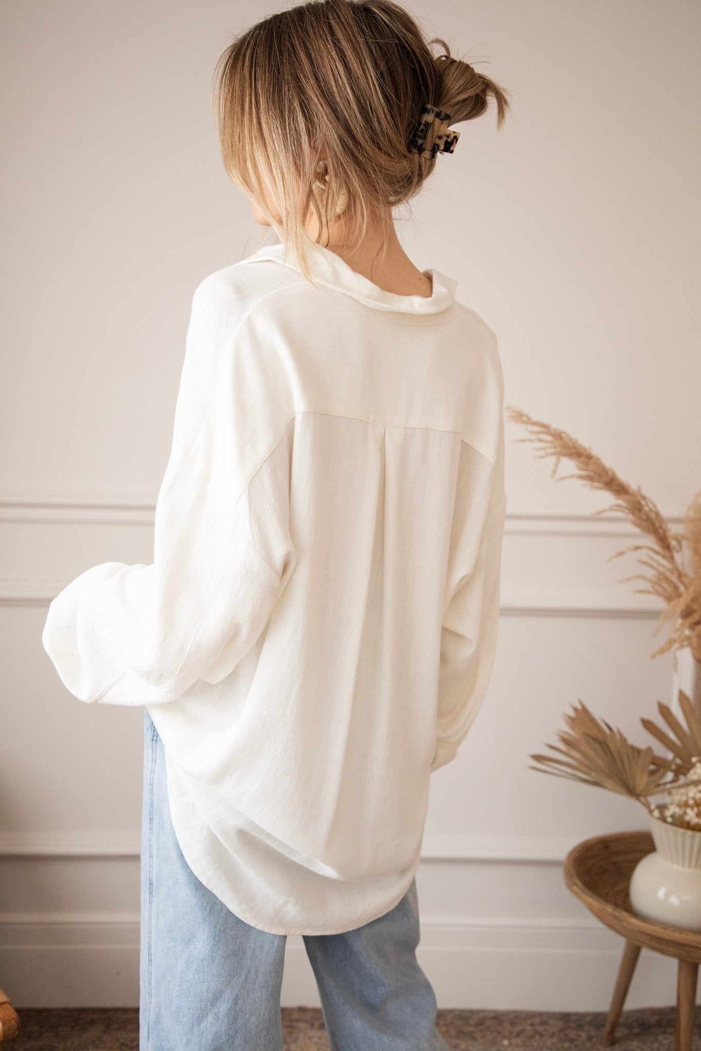 LØS LINBLUSE – BEIGE | OVERSIZE TRENDY SOMMERBLUSSE