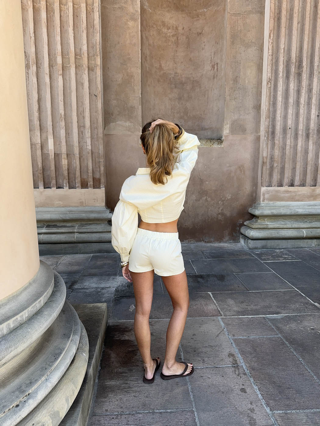 Alette mini shorts with stripes – White/yellow