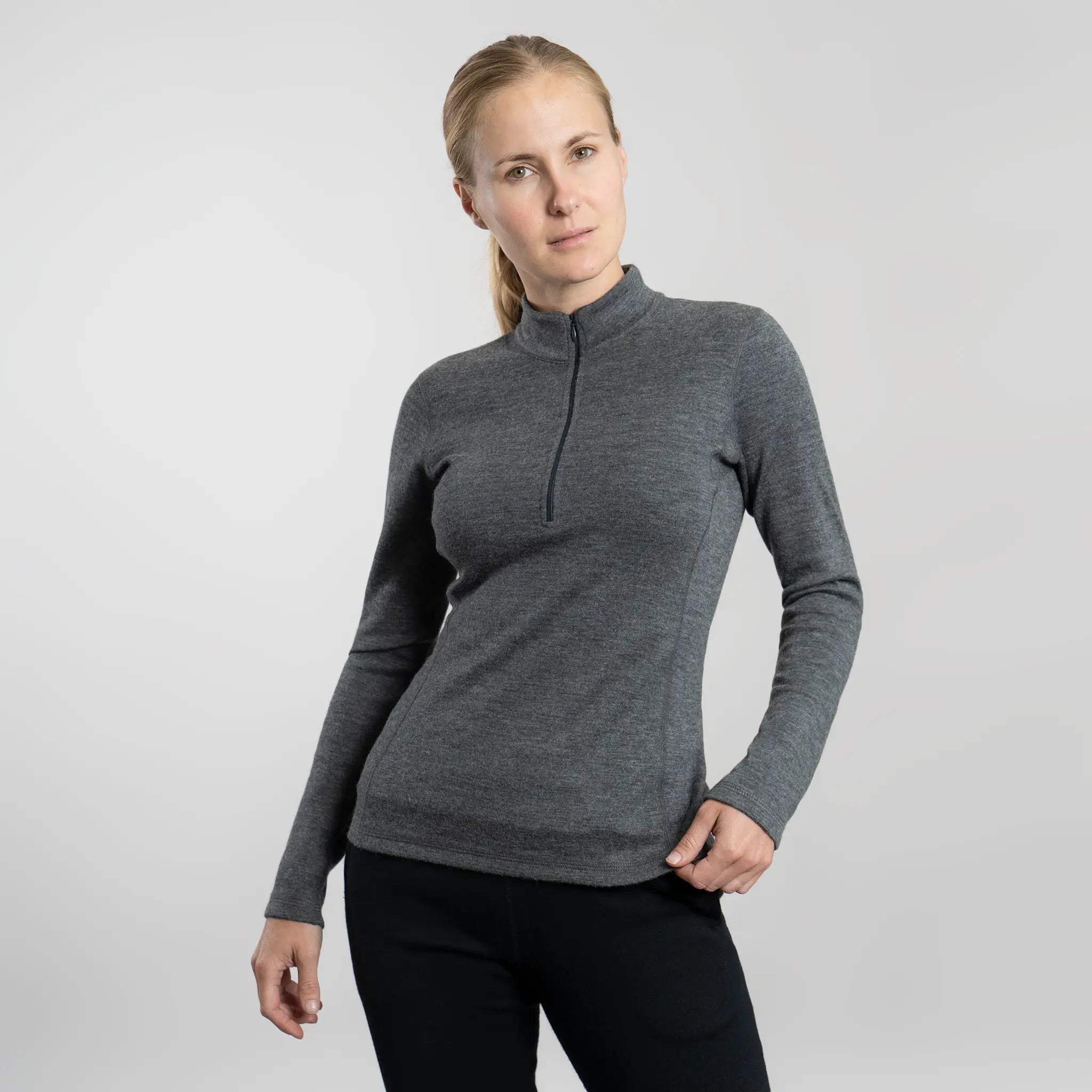 Dame Alpakkaundertrøye i Ull: 300 Lightweight Half-Zip