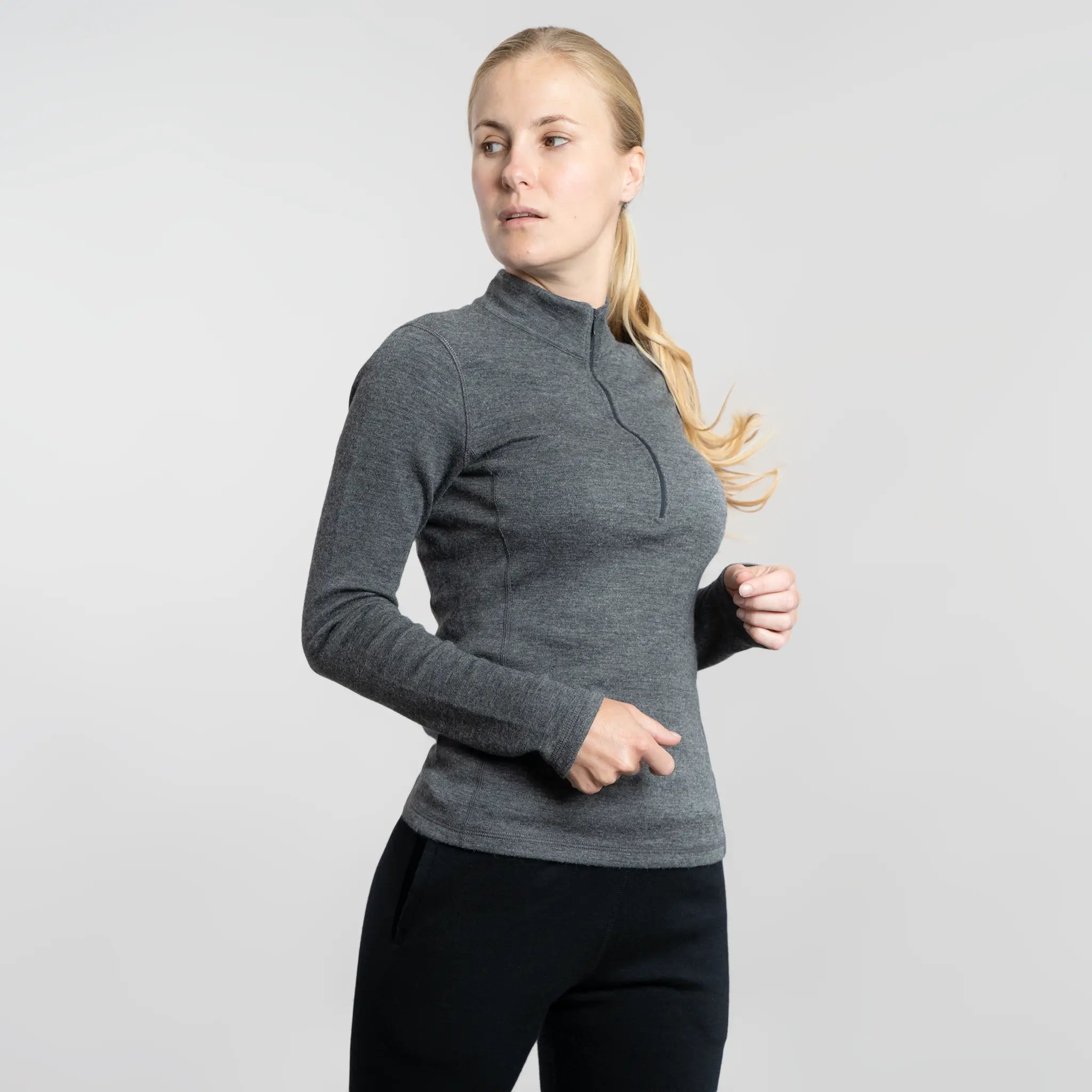 Dame Alpakkaundertrøye i Ull: 300 Lightweight Half-Zip