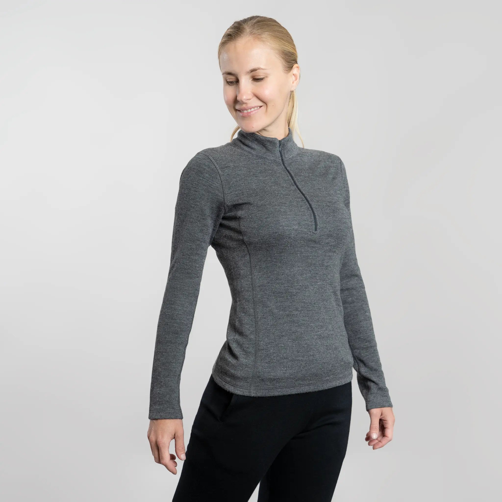 Dame Alpakkaundertrøye i Ull: 300 Lightweight Half-Zip