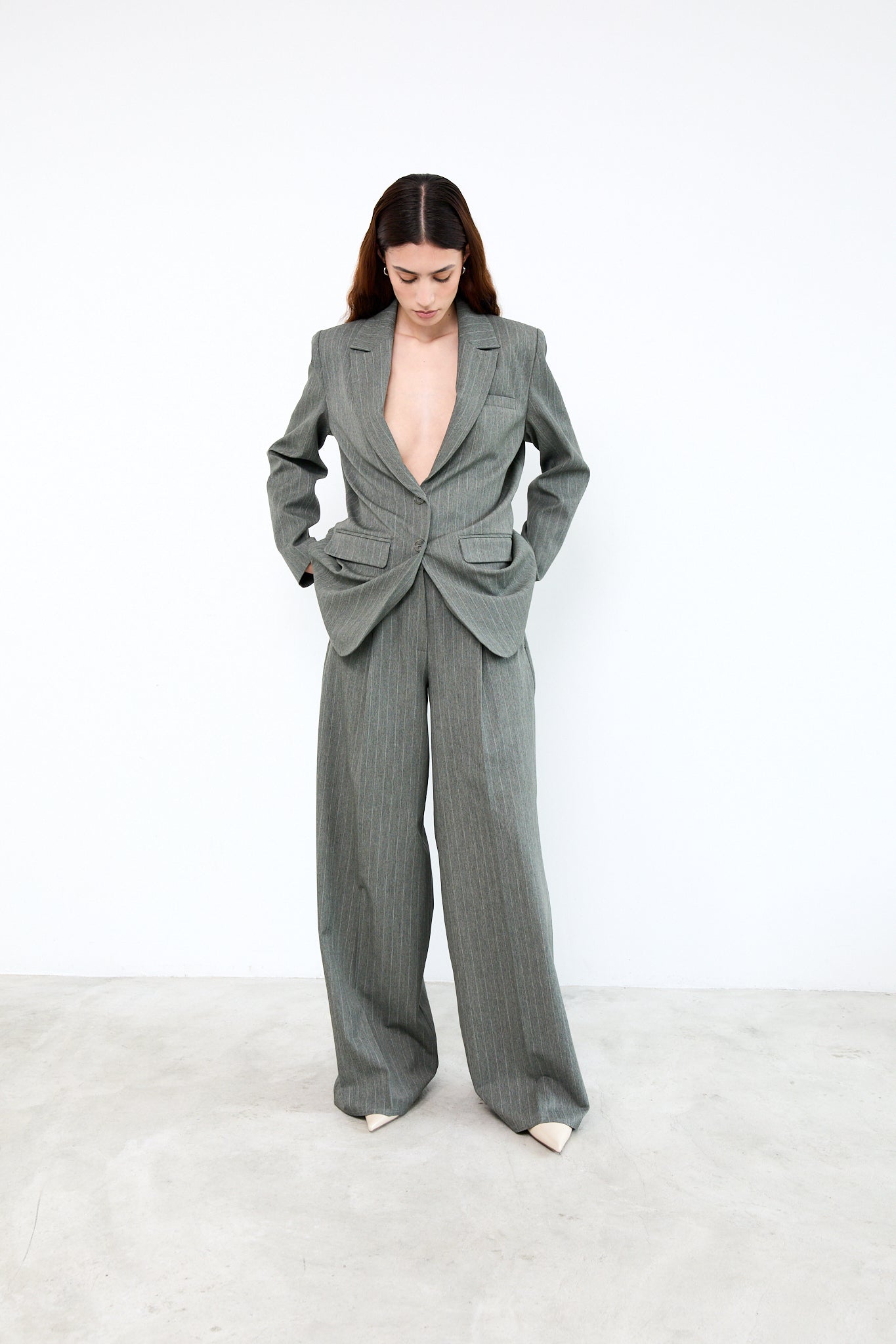 LOGAN BUKSE | GRØNNE PINSTRIPER | TRENDY DRESSBUKSE MED HØY MIJE