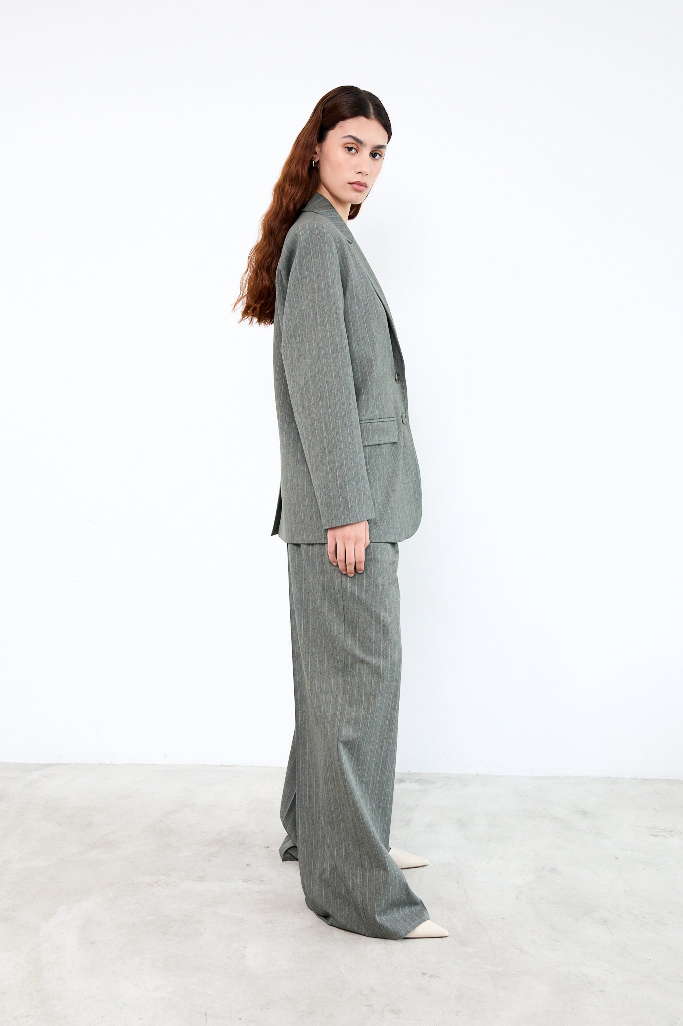 LOGAN BUKSE | GRØNNE PINSTRIPER | TRENDY DRESSBUKSE MED HØY MIJE
