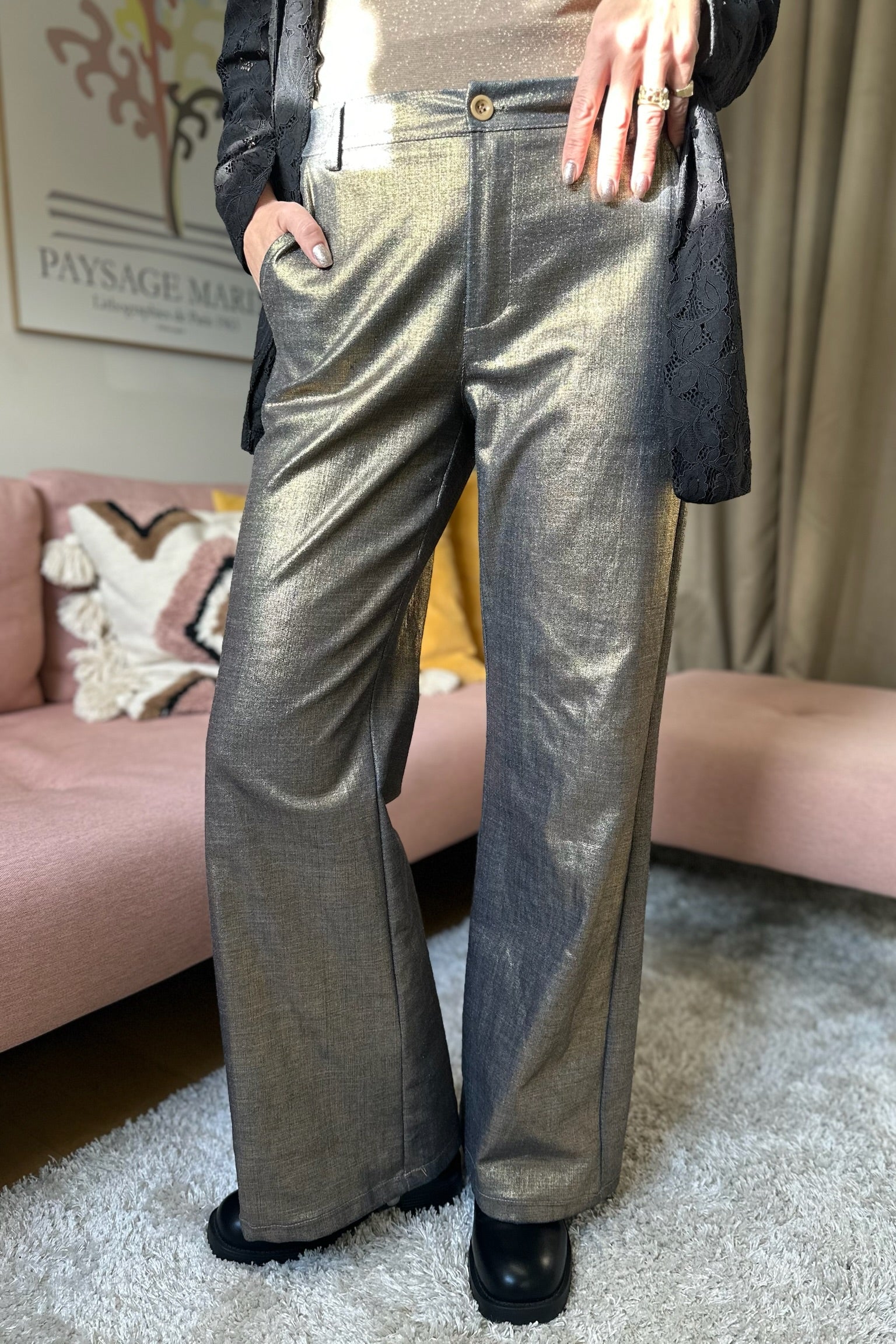 Allure Box Glitter Pant 40549 | Gold | Bukser fra Black Colour