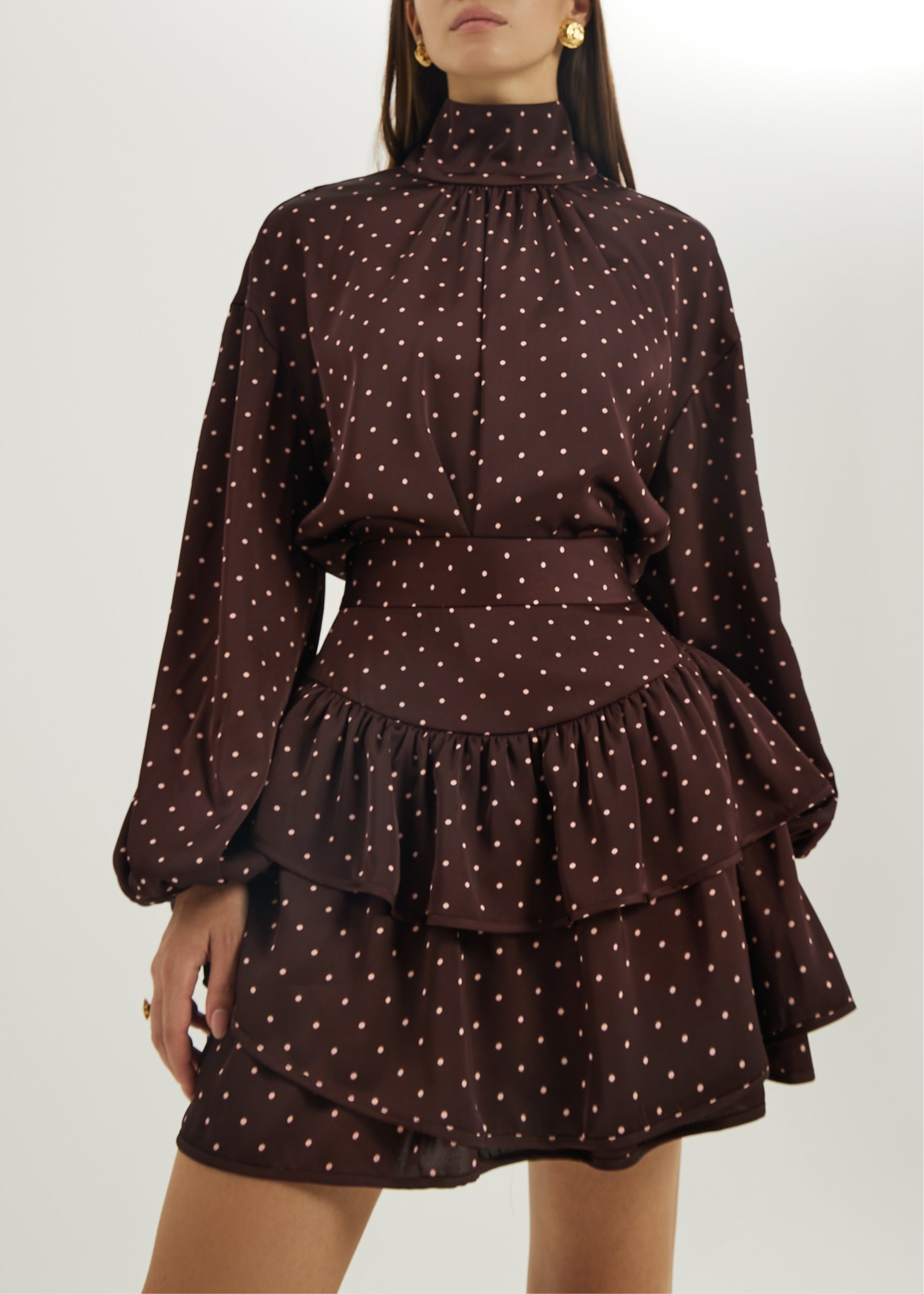 Anita Polka Volume Sleeve Blouse | Merlot