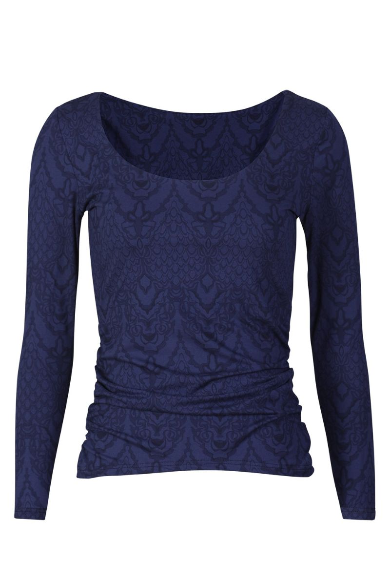 Alma Ls Turn Top | Navy Lala | Vendbar bluse fra Liberté