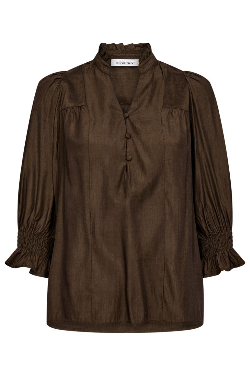 Aila Frill SS V-Blouse 35866 | Mocca | Top fra Co'couture
