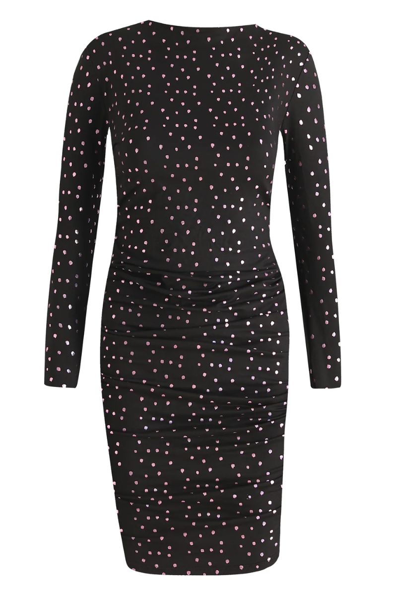 Alma Ls Turn Dress | Black Pink Holographic Dot | Kjole fra Liberté
