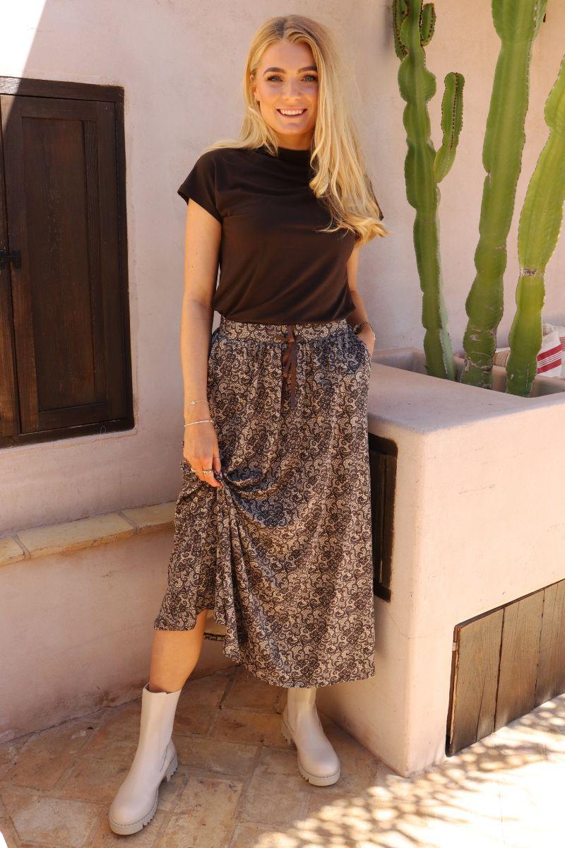 Alma Loose Skirt | Mocca Brown Lace | Nederdel fra Liberté