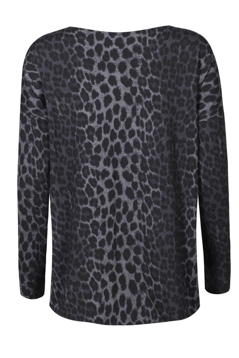 Alma Ls Top (Fleece) | Dark Grey Leo | Bluse fra Liberté