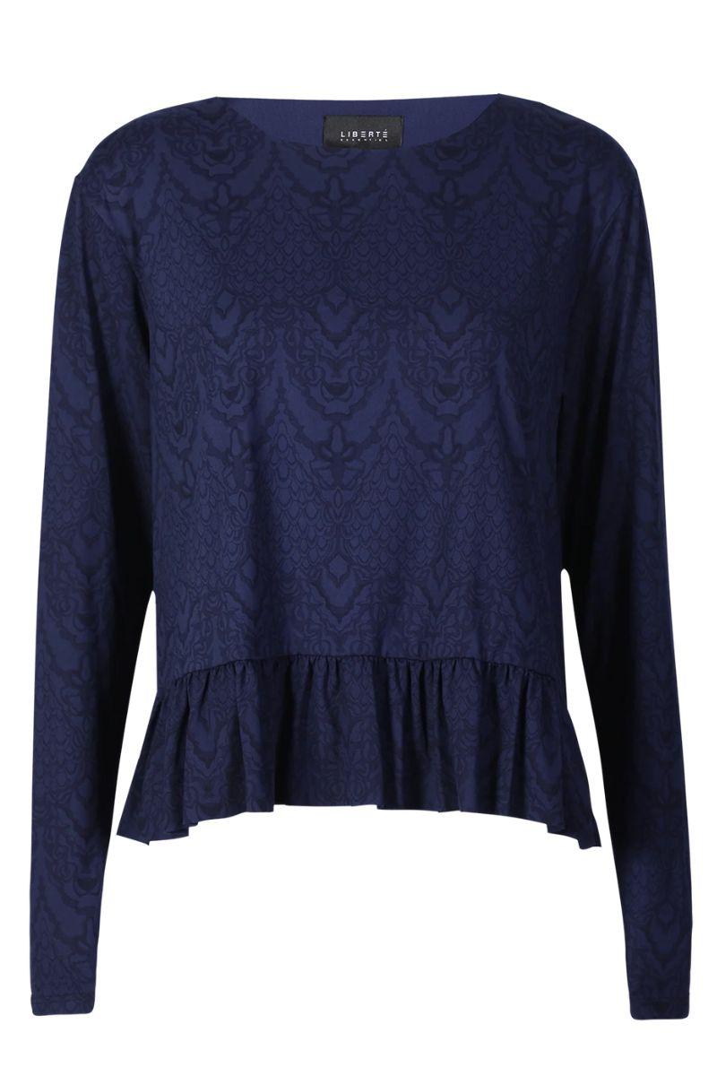 Alma Ls Frill T Shirt | Navy Lala | T-Shirt fra Liberté
