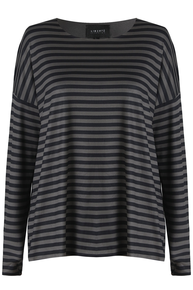 Alma Ls Top | Dark Grey Black Stripe | Bluse fra Liberté