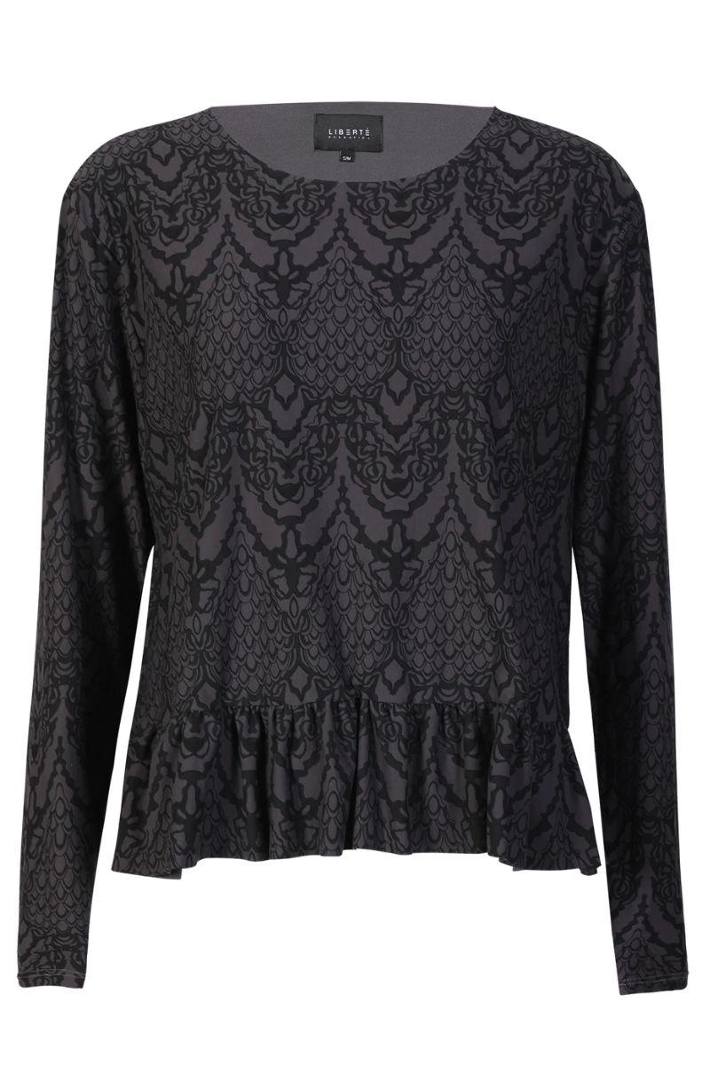 Alma Ls Frill T Shirt | Dark Grey Lala | T-Shirt fra Liberté