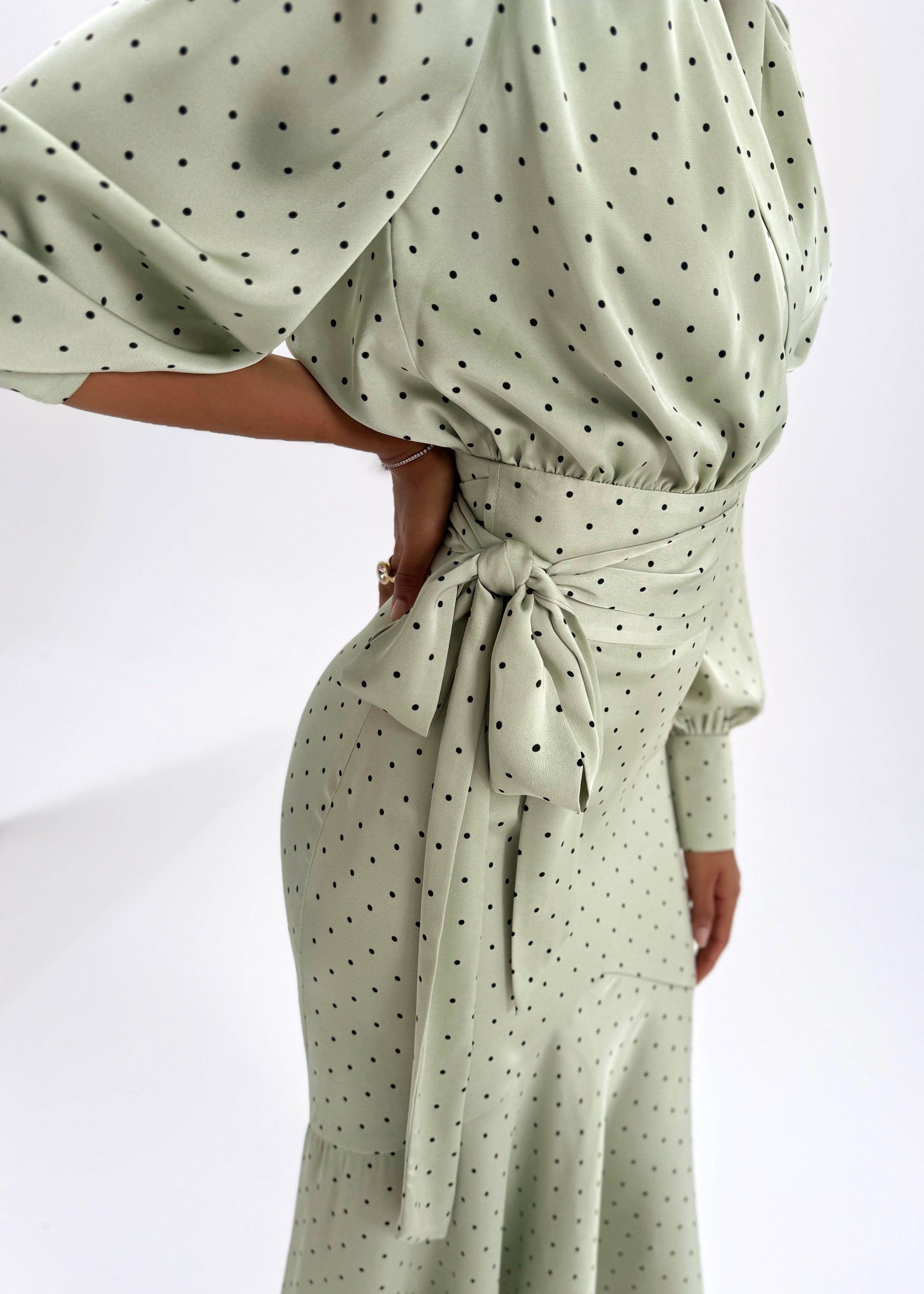 Martina Polka Dot Tie Wrap Blouse | Matcha