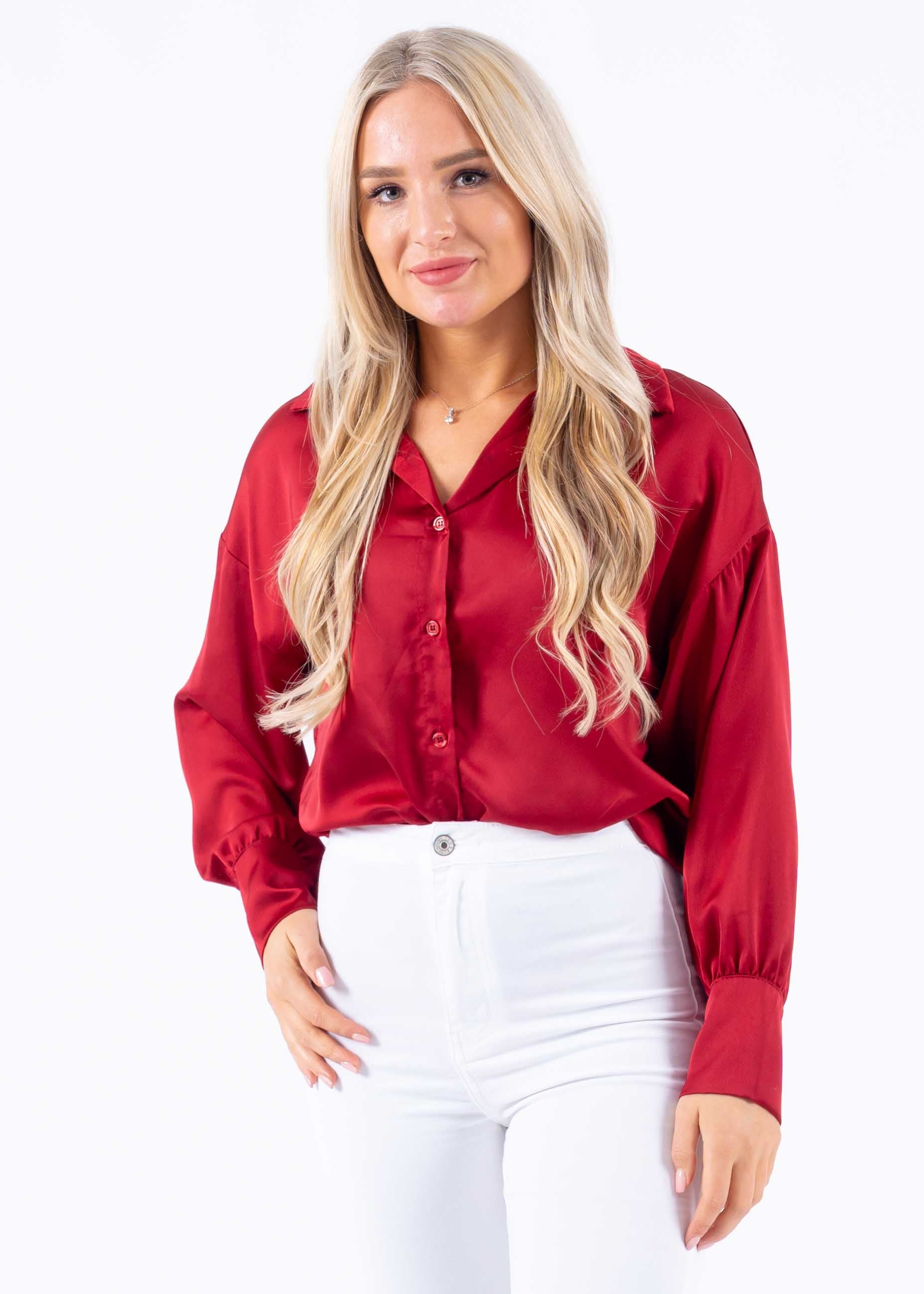 SATENGBLUSE – BORDEAUXRØD | TRENDY CHIC SILKELOOK-BLUSE