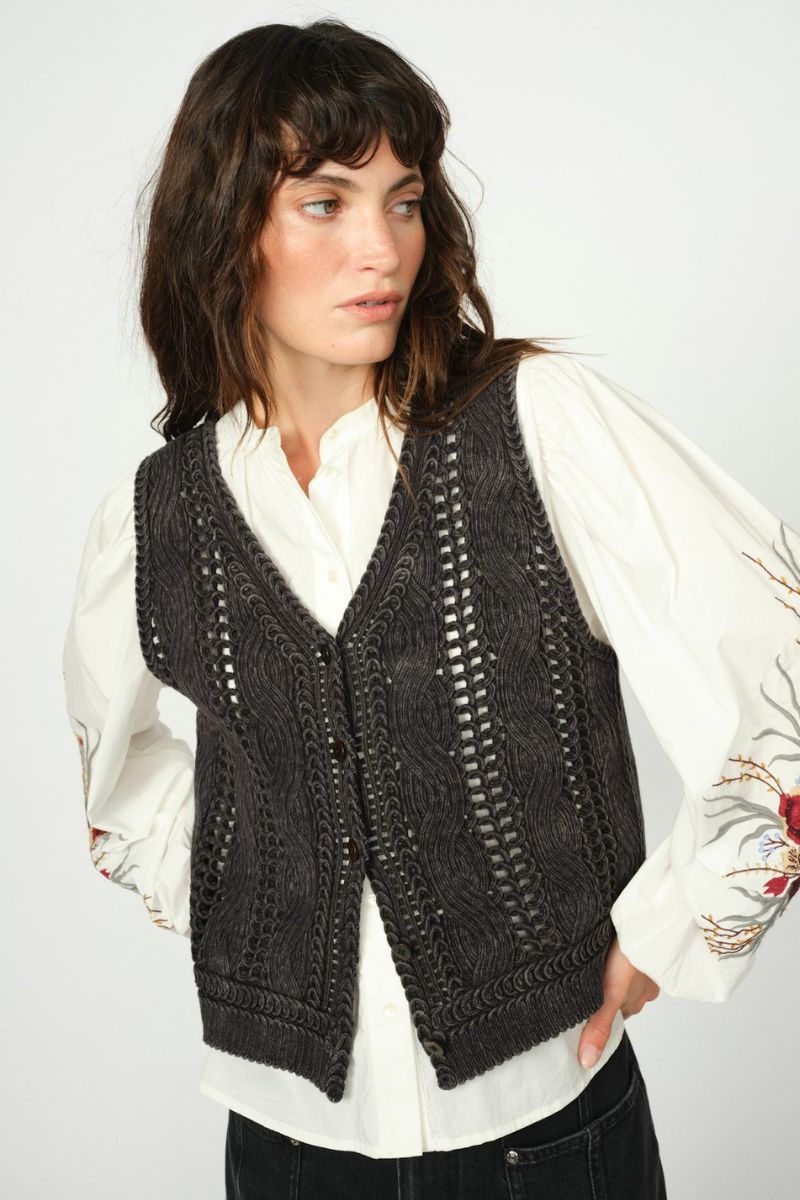 Albanju Knit Lace Vest | Phantom | Strik fra Mos Mosh