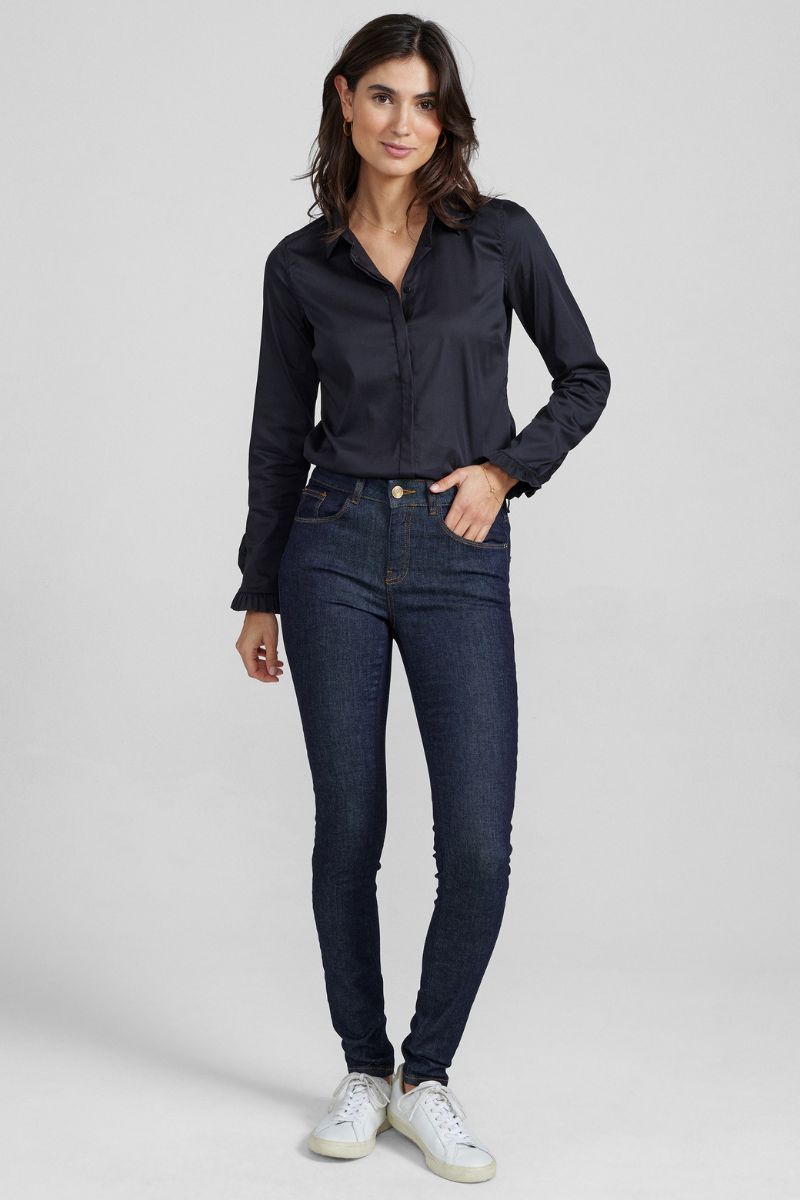 Alli Cover Jeans | Dark Blue | Højttaljet slim fit jeans fra Mos Mosh