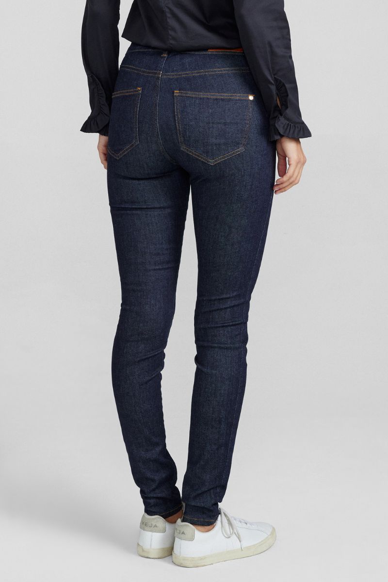Alli Cover Jeans | Dark Blue | Højttaljet slim fit jeans fra Mos Mosh