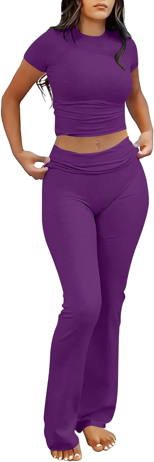 ANRABESS DAME LONGWEAR – TRENDY 2-DELT SETT MED FLAREBUKSE &amp; CROP TOP