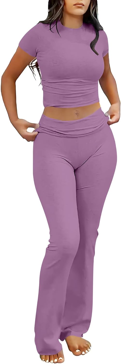 ANRABESS DAME LONGWEAR – TRENDY 2-DELT SETT MED FLAREBUKSE &amp; CROP TOP