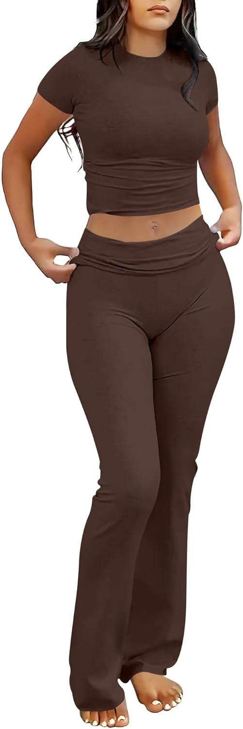 ANRABESS DAME LONGWEAR – TRENDY 2-DELT SETT MED FLAREBUKSE &amp; CROP TOP
