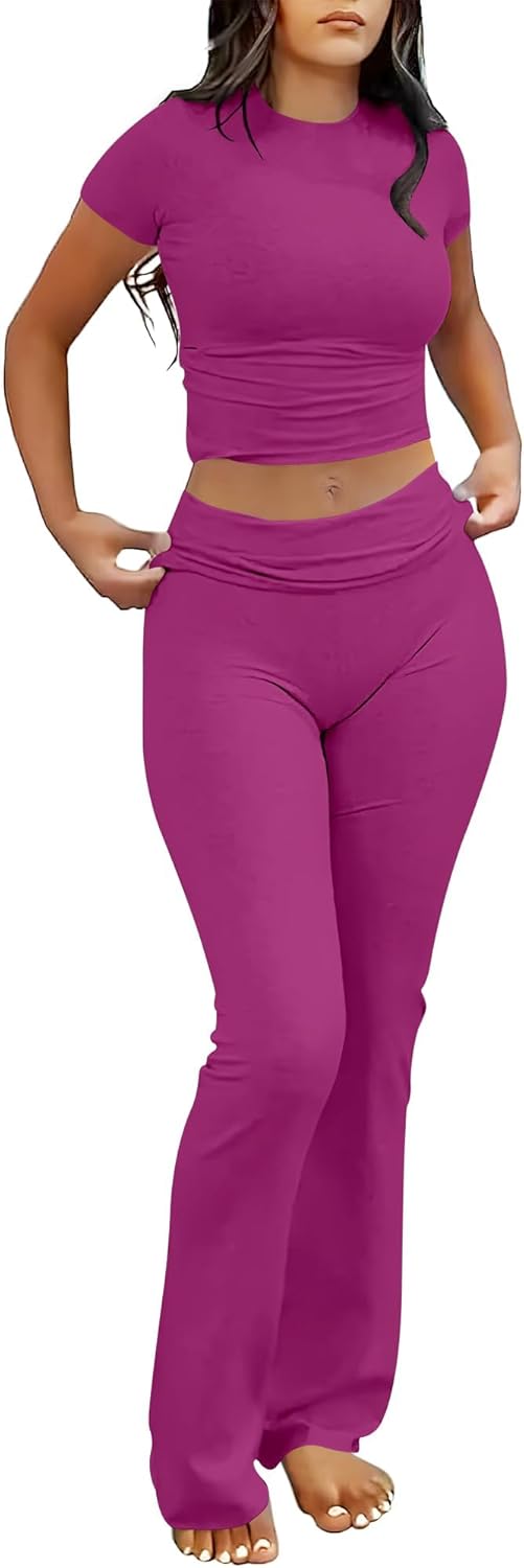 ANRABESS DAME LONGWEAR – TRENDY 2-DELT SETT MED FLAREBUKSE &amp; CROP TOP
