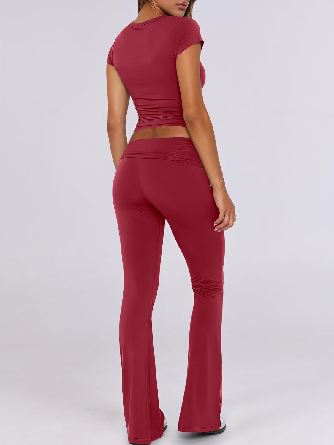 ANRABESS DAME LONGWEAR – TRENDY 2-DELT SETT MED FLAREBUKSE &amp; CROP TOP