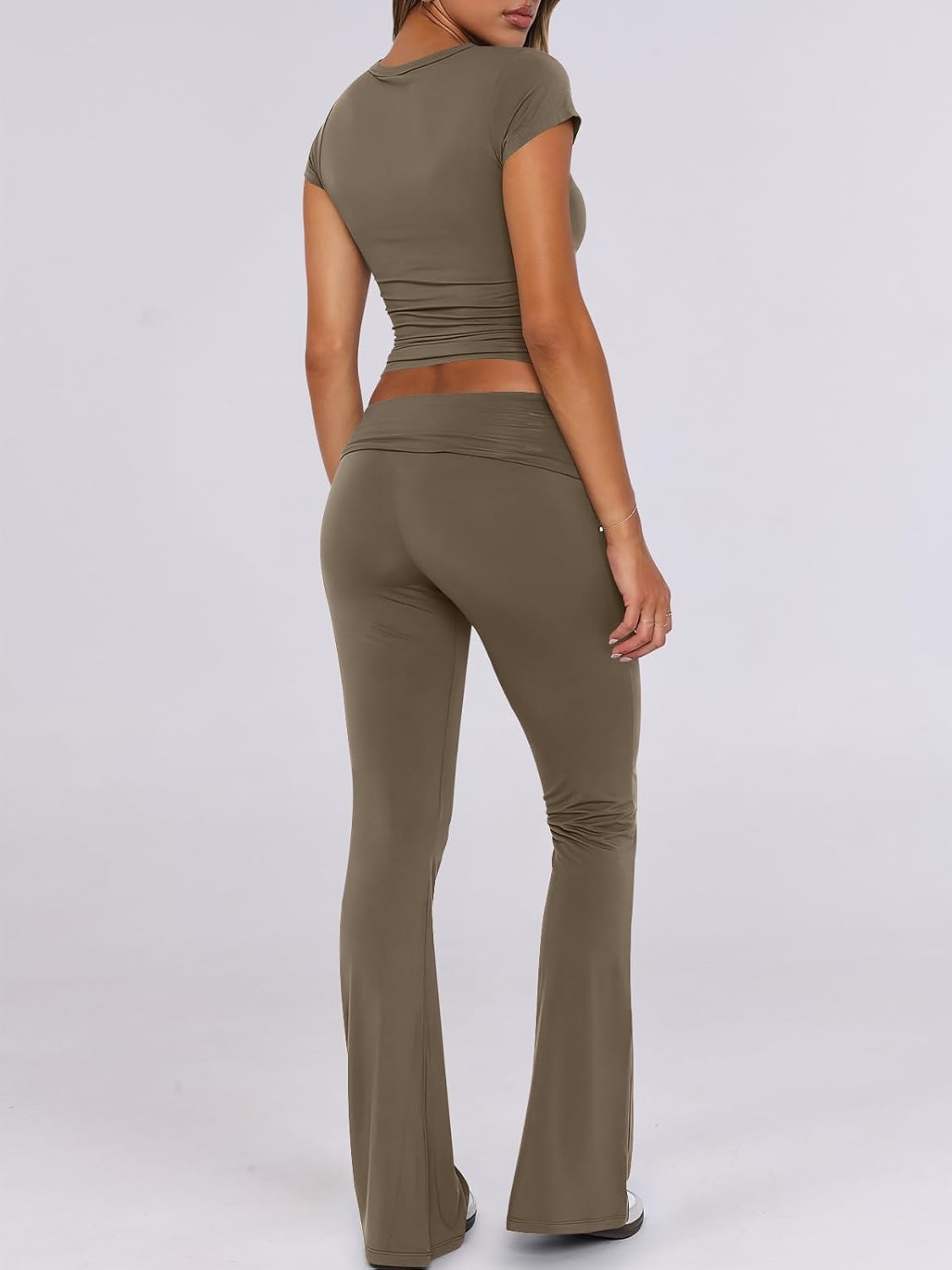 ANRABESS DAME LONGWEAR – TRENDY 2-DELT SETT MED FLAREBUKSE &amp; CROP TOP