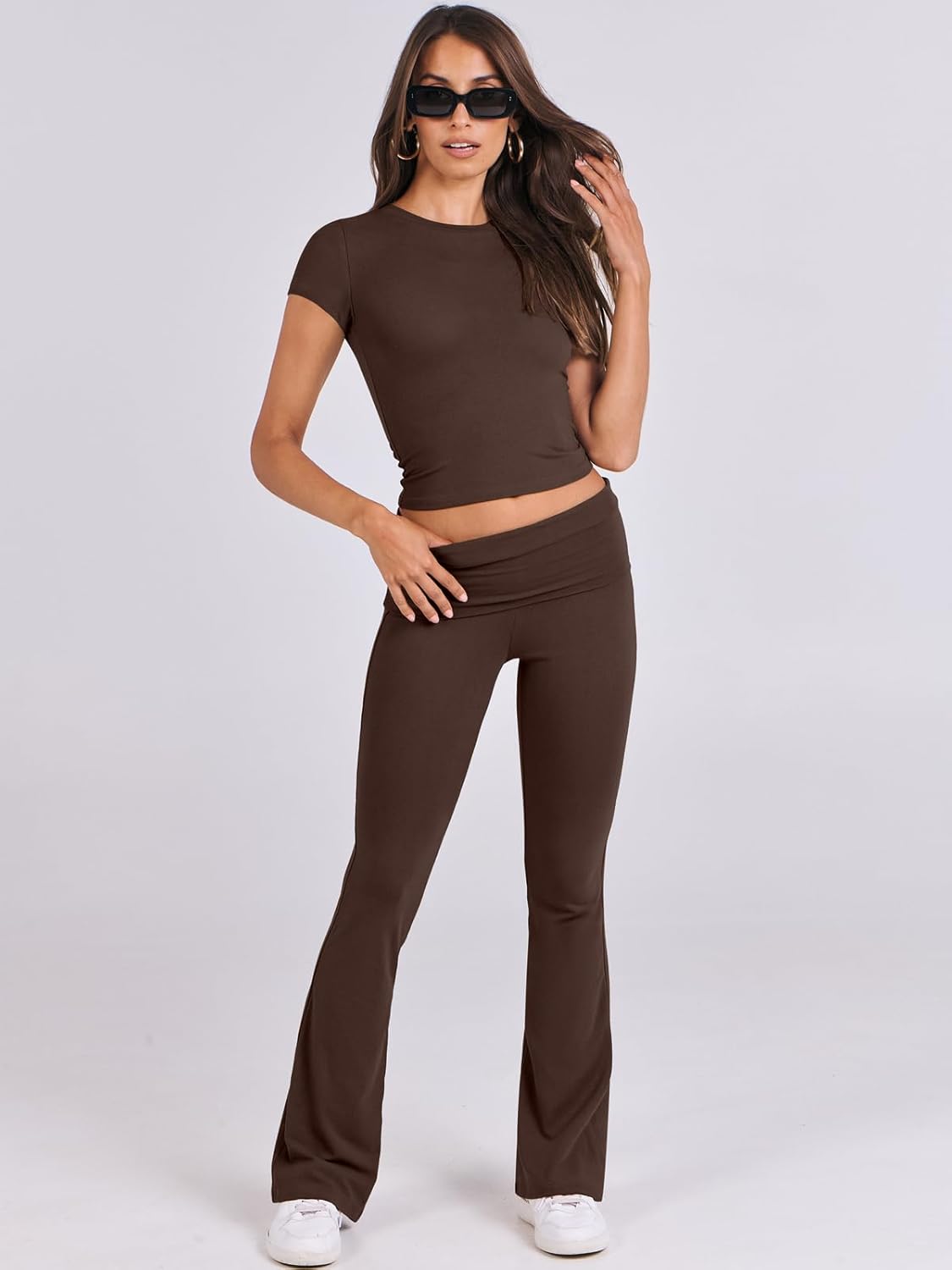 ANRABESS DAME LONGWEAR – TRENDY 2-DELT SETT MED FLAREBUKSE &amp; CROP TOP