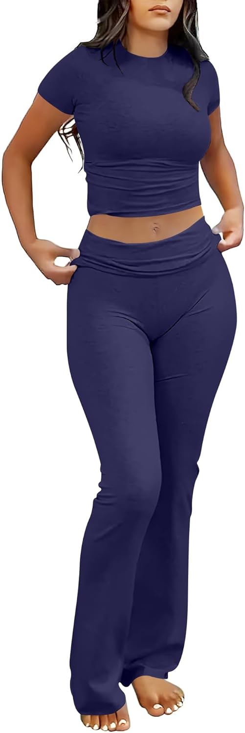 ANRABESS DAME LONGWEAR – TRENDY 2-DELT SETT MED FLAREBUKSE &amp; CROP TOP