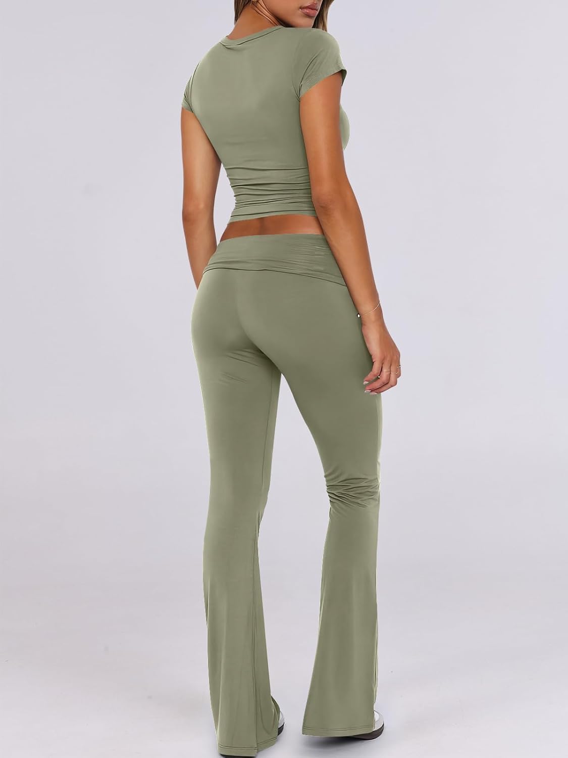 ANRABESS DAME LONGWEAR – TRENDY 2-DELT SETT MED FLAREBUKSE &amp; CROP TOP