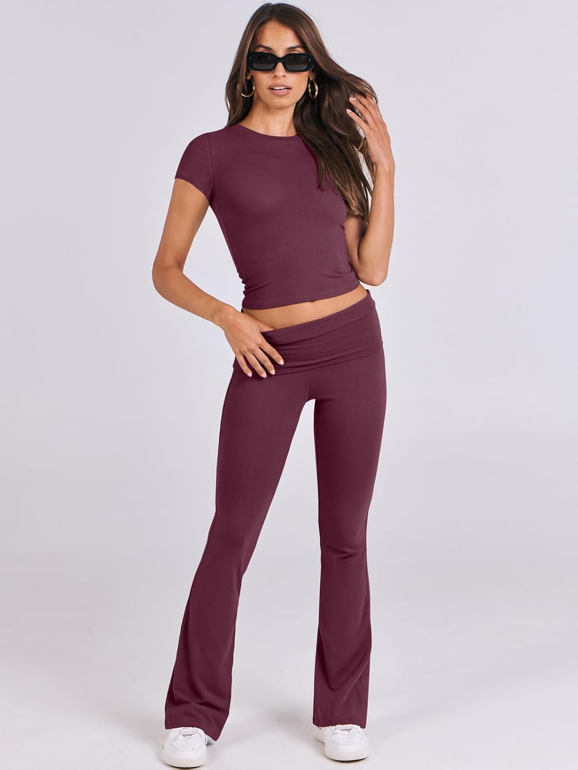 ANRABESS DAME LONGWEAR – TRENDY 2-DELT SETT MED FLAREBUKSE &amp; CROP TOP