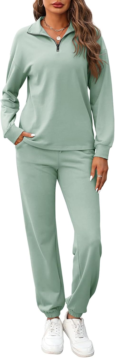 REORIA DAME TRENINGSSSETT BOMULL | 2-DELT LOUNGEWEAR MED HALV ZIP GENSER &amp; BUKSE | TRENDY SPORTY KOMFORT