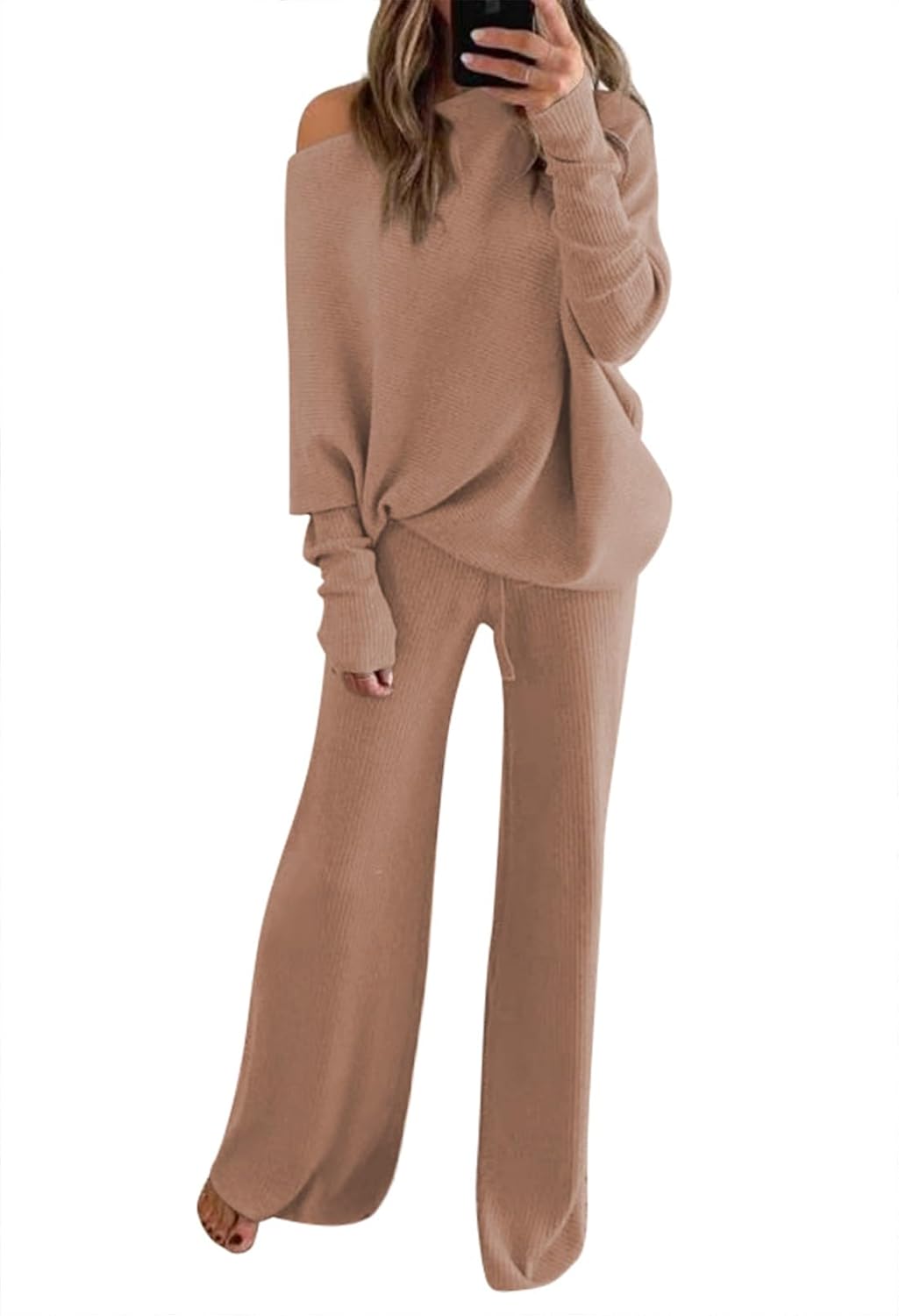 STRIKKESETT FOR DAME – HØY HALS GENSER &amp; VIDE BUKSER | TRENDY LONGWEAR KOMFORTABELT MUST-HA