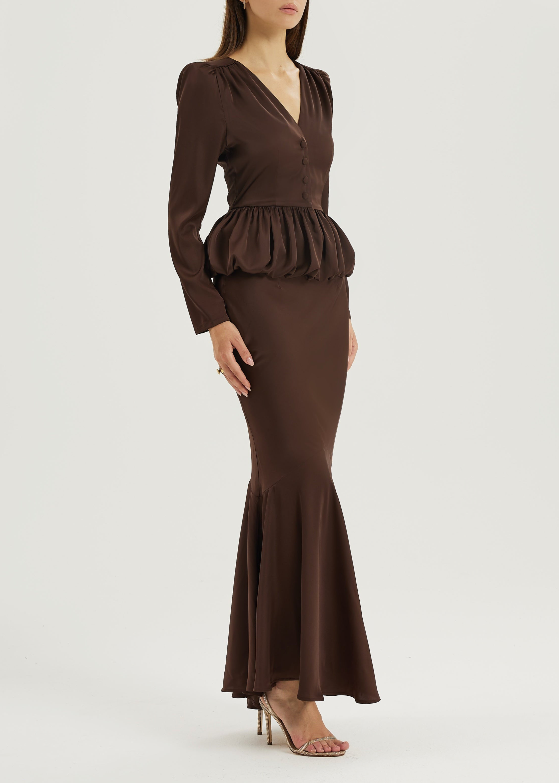 Alexandra Puffball Hem Satin Blouse | Cocoa