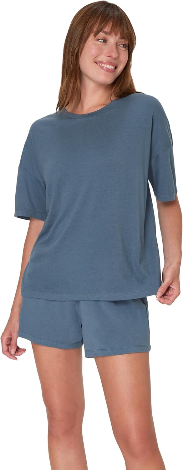 HANES DAME LOUNGE SETT | SUPERSOFT BOXY T-SKJORTE &amp; SHORTS | 2-DELT SALONGWEAR FOR HVERDAG &amp; SØVN