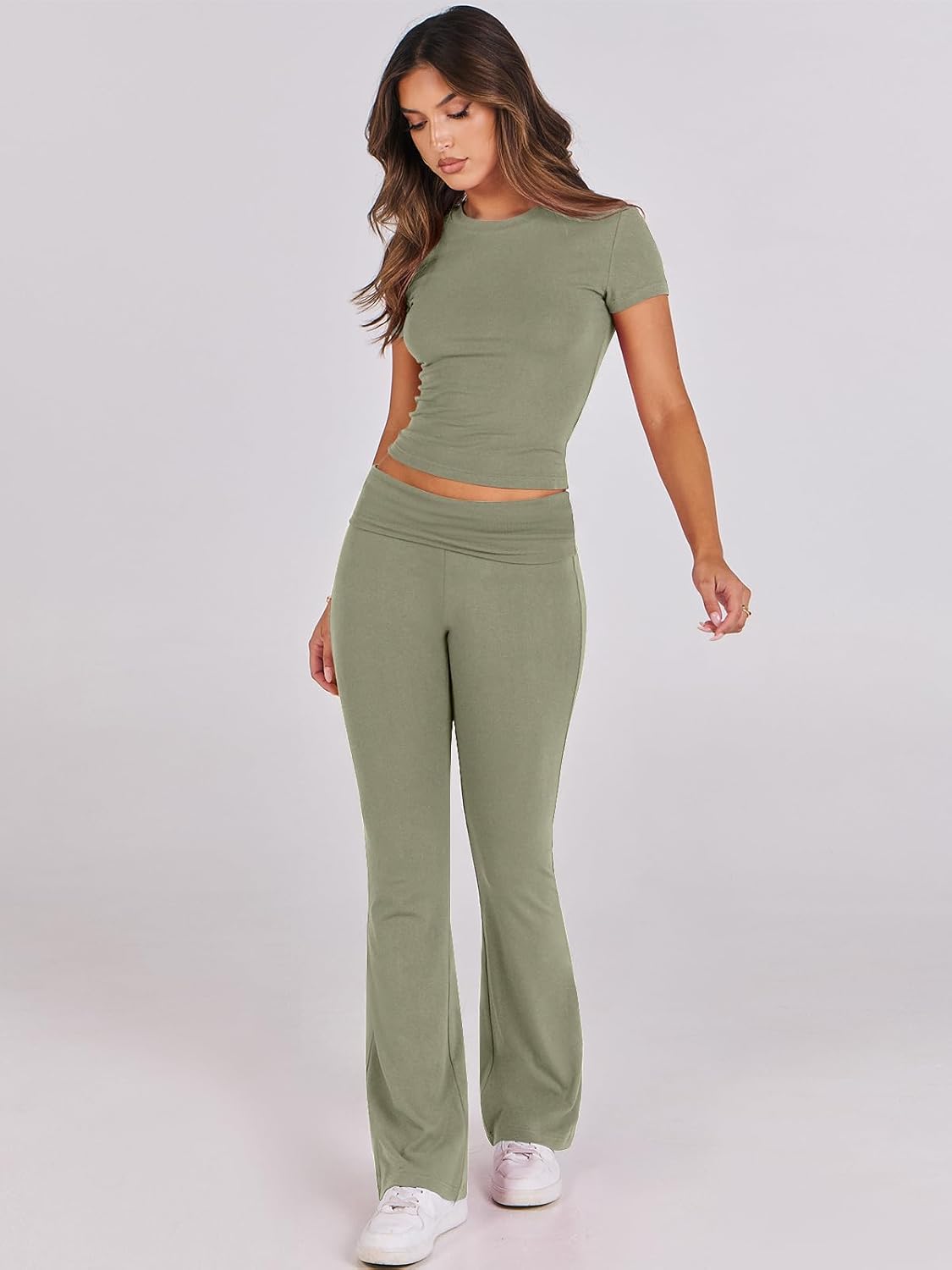 ANRABESS DAME LONGWEAR – TRENDY 2-DELT SETT MED FLAREBUKSE &amp; CROP TOP