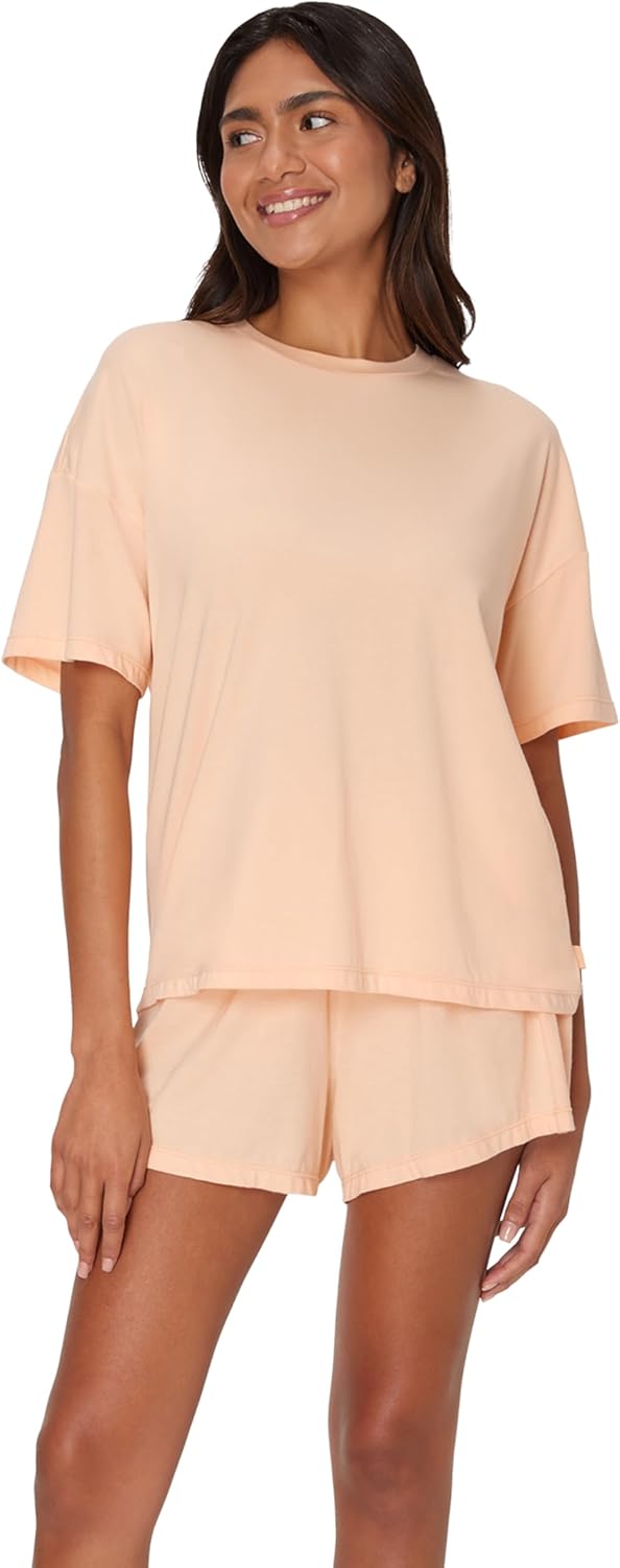 HANES DAME LOUNGE SETT | SUPERSOFT BOXY T-SKJORTE &amp; SHORTS | 2-DELT SALONGWEAR FOR HVERDAG &amp; SØVN