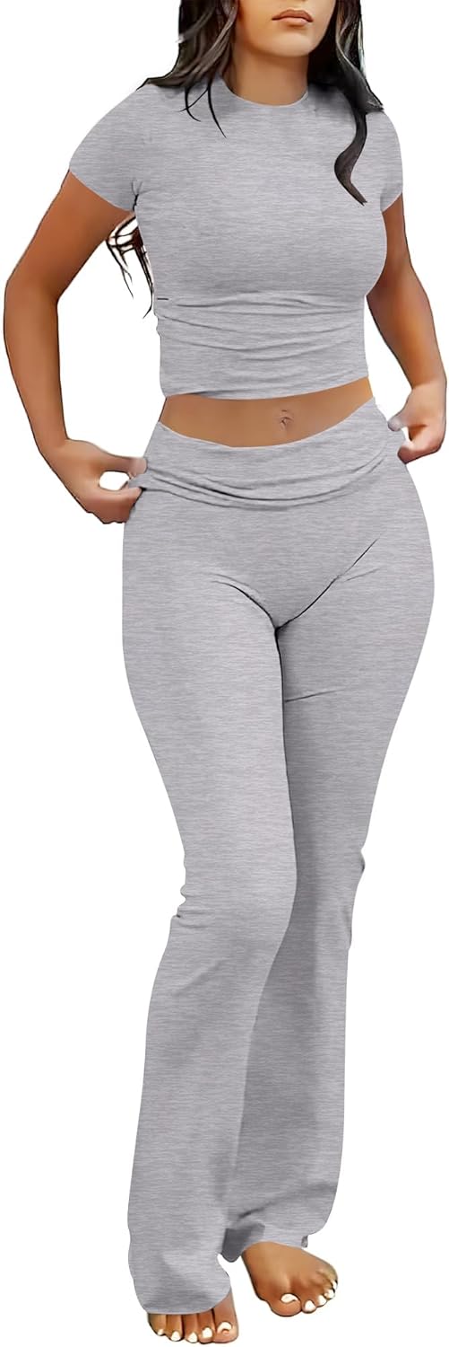 ANRABESS DAME LONGWEAR – TRENDY 2-DELT SETT MED FLAREBUKSE &amp; CROP TOP