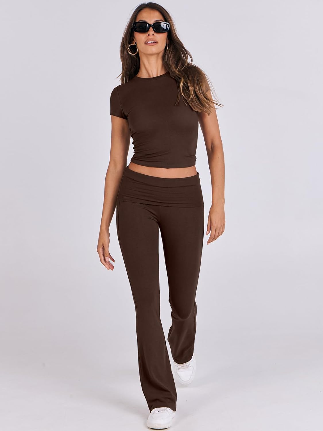 ANRABESS DAME LONGWEAR – TRENDY 2-DELT SETT MED FLAREBUKSE &amp; CROP TOP