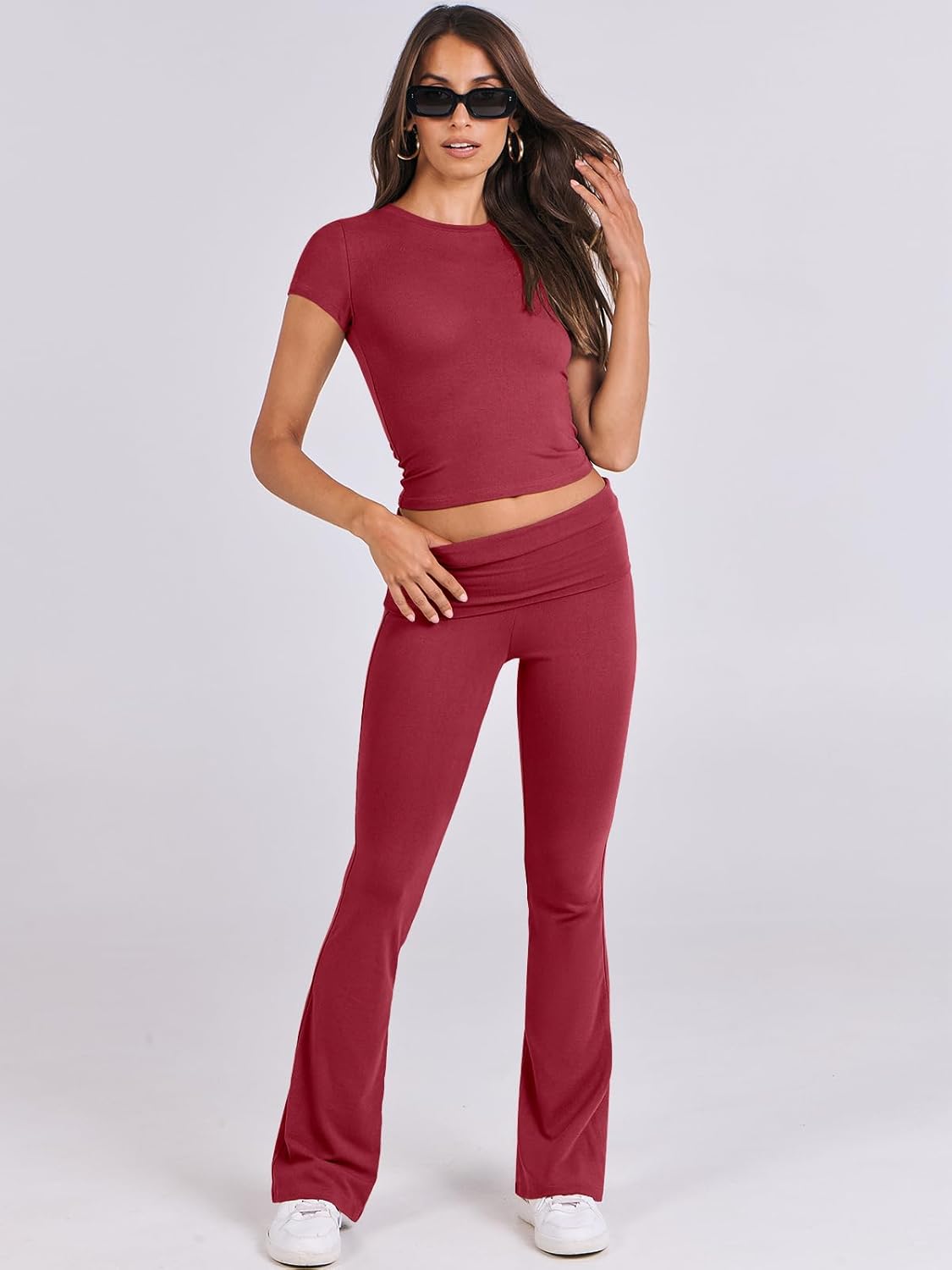 ANRABESS DAME LONGWEAR – TRENDY 2-DELT SETT MED FLAREBUKSE &amp; CROP TOP