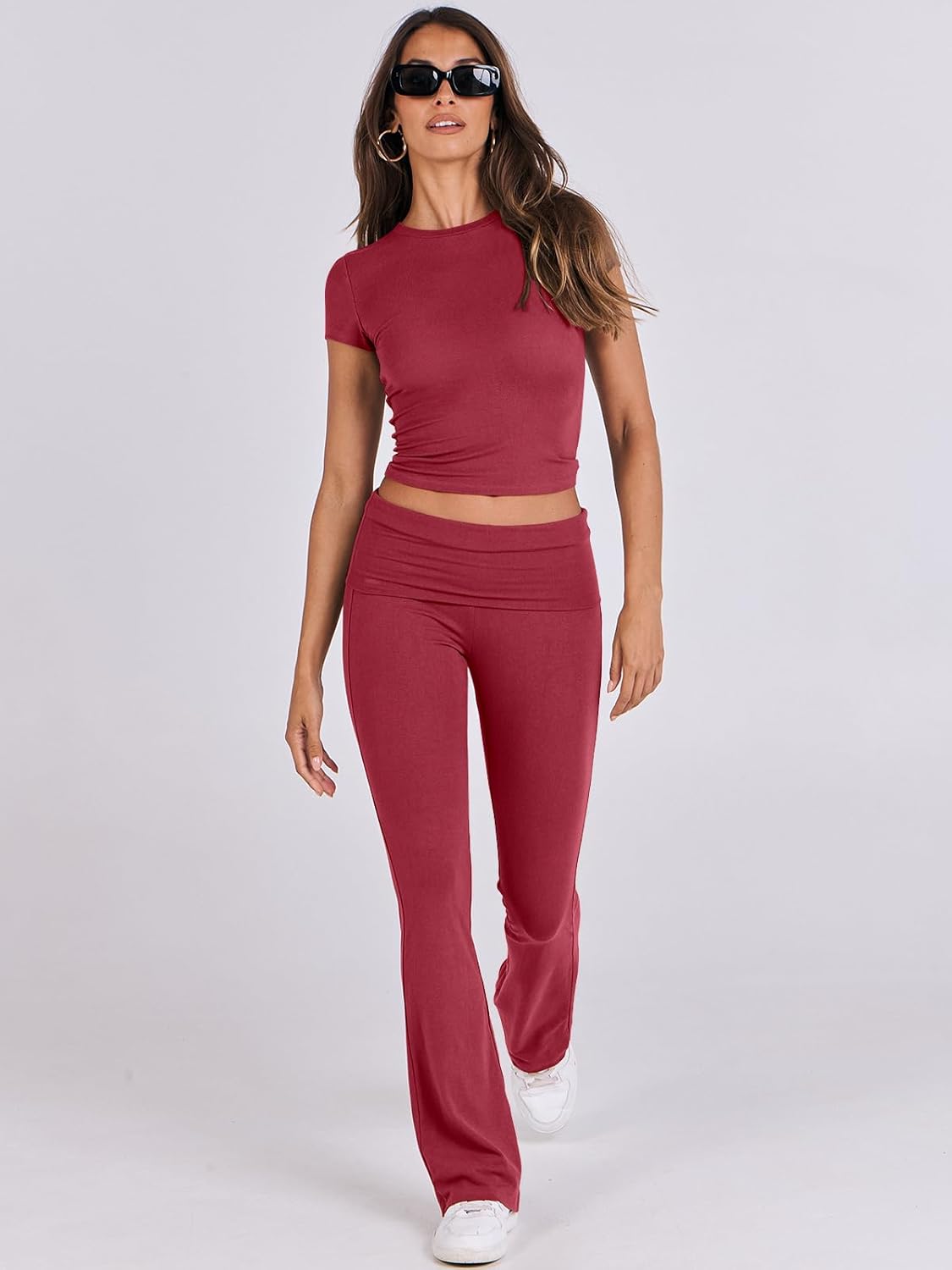 ANRABESS DAME LONGWEAR – TRENDY 2-DELT SETT MED FLAREBUKSE &amp; CROP TOP