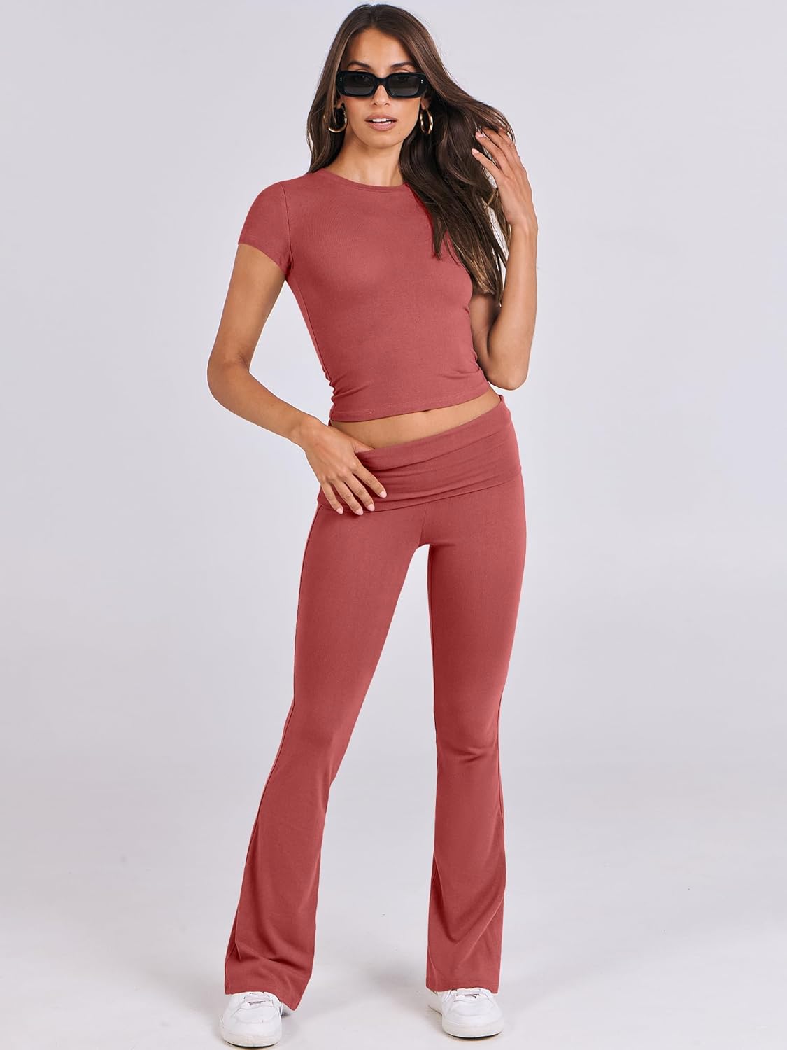 ANRABESS DAME LONGWEAR – TRENDY 2-DELT SETT MED FLAREBUKSE &amp; CROP TOP