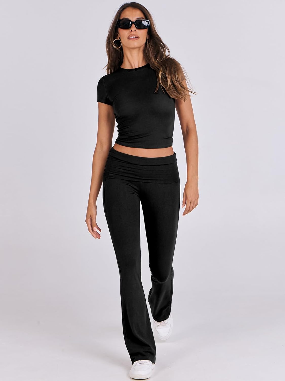 ANRABESS DAME LONGWEAR – TRENDY 2-DELT SETT MED FLAREBUKSE &amp; CROP TOP
