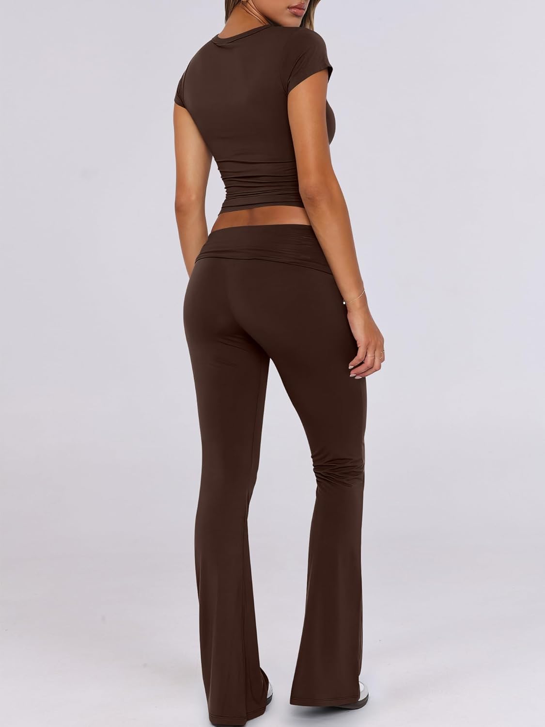 ANRABESS DAME LONGWEAR – TRENDY 2-DELT SETT MED FLAREBUKSE &amp; CROP TOP