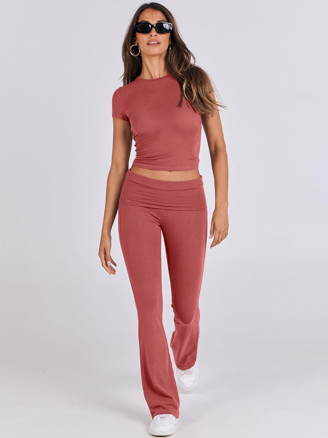 ANRABESS DAME LONGWEAR – TRENDY 2-DELT SETT MED FLAREBUKSE &amp; CROP TOP
