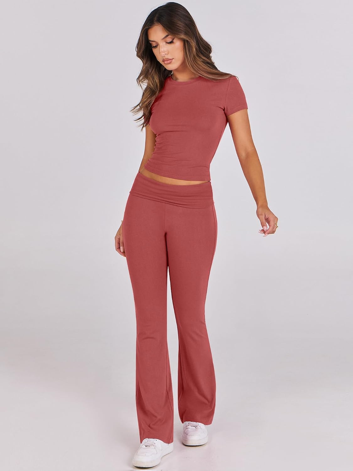 ANRABESS DAME LONGWEAR – TRENDY 2-DELT SETT MED FLAREBUKSE &amp; CROP TOP