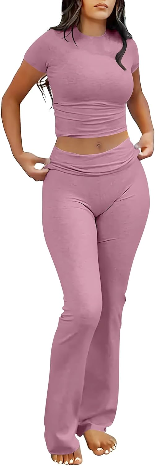 ANRABESS DAME LONGWEAR – TRENDY 2-DELT SETT MED FLAREBUKSE &amp; CROP TOP