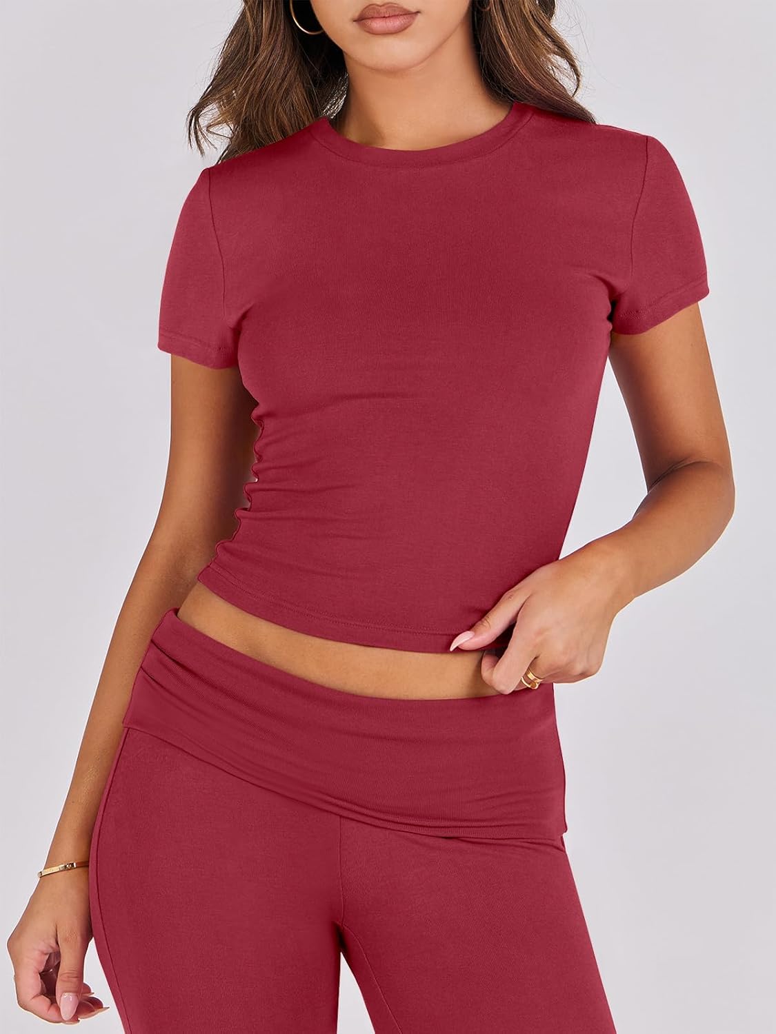 ANRABESS DAME LONGWEAR – TRENDY 2-DELT SETT MED FLAREBUKSE &amp; CROP TOP